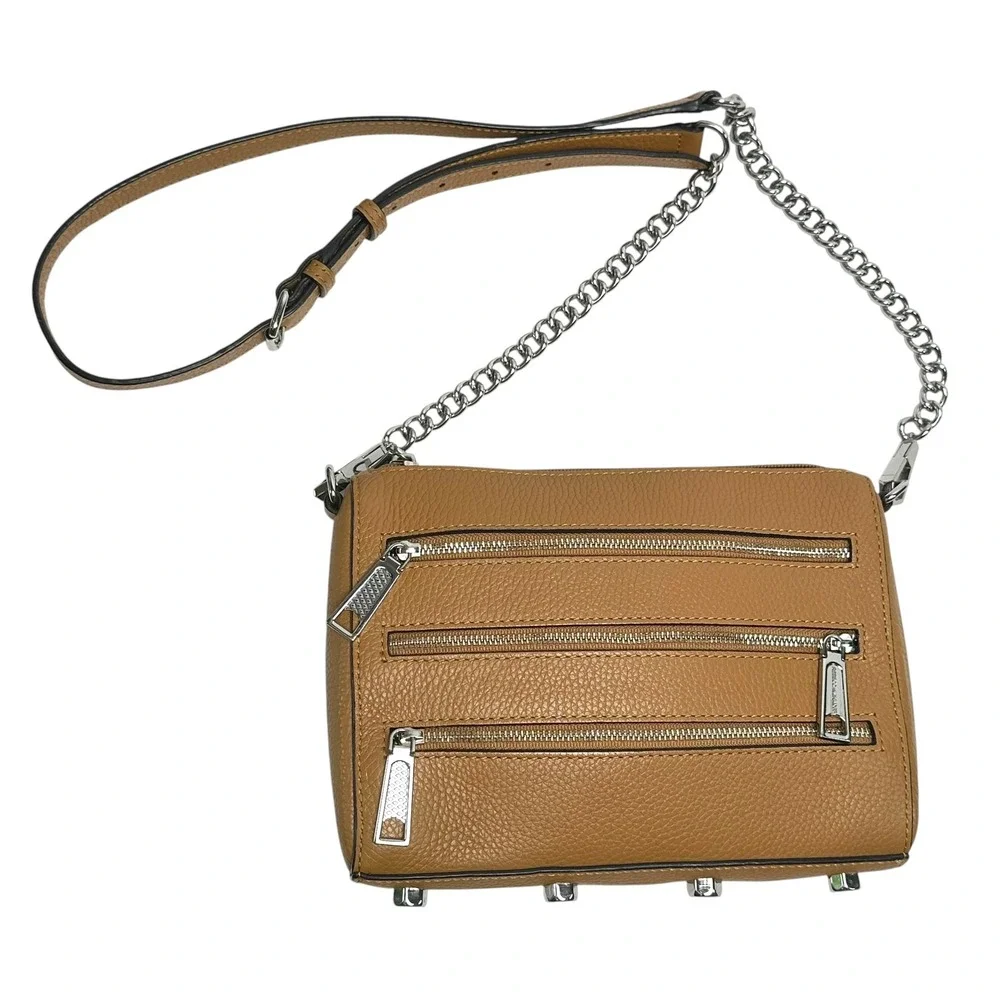 Rebecca Minkoff‎ Bag Mini 5-Zip Crossbody Pebbled Leather Almond Tan Mini Rocker